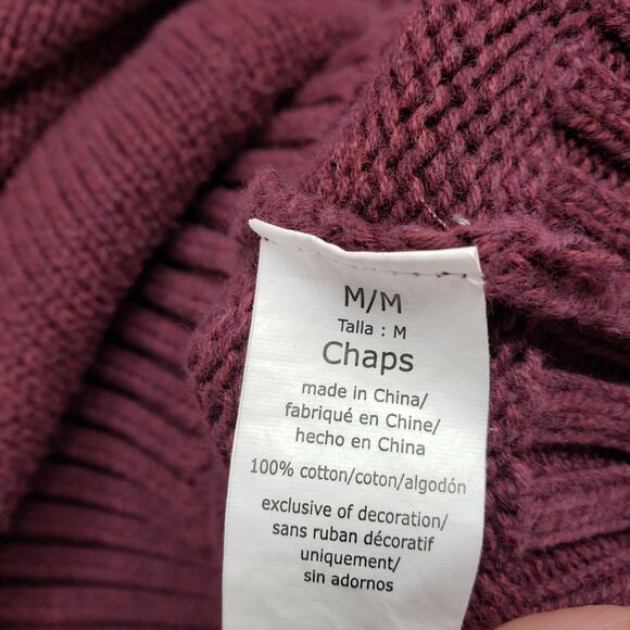 Chaps Men's Maroon Knit Elbow Patch 100%Cotton Sweater Size Medium - Picture 10 of 12